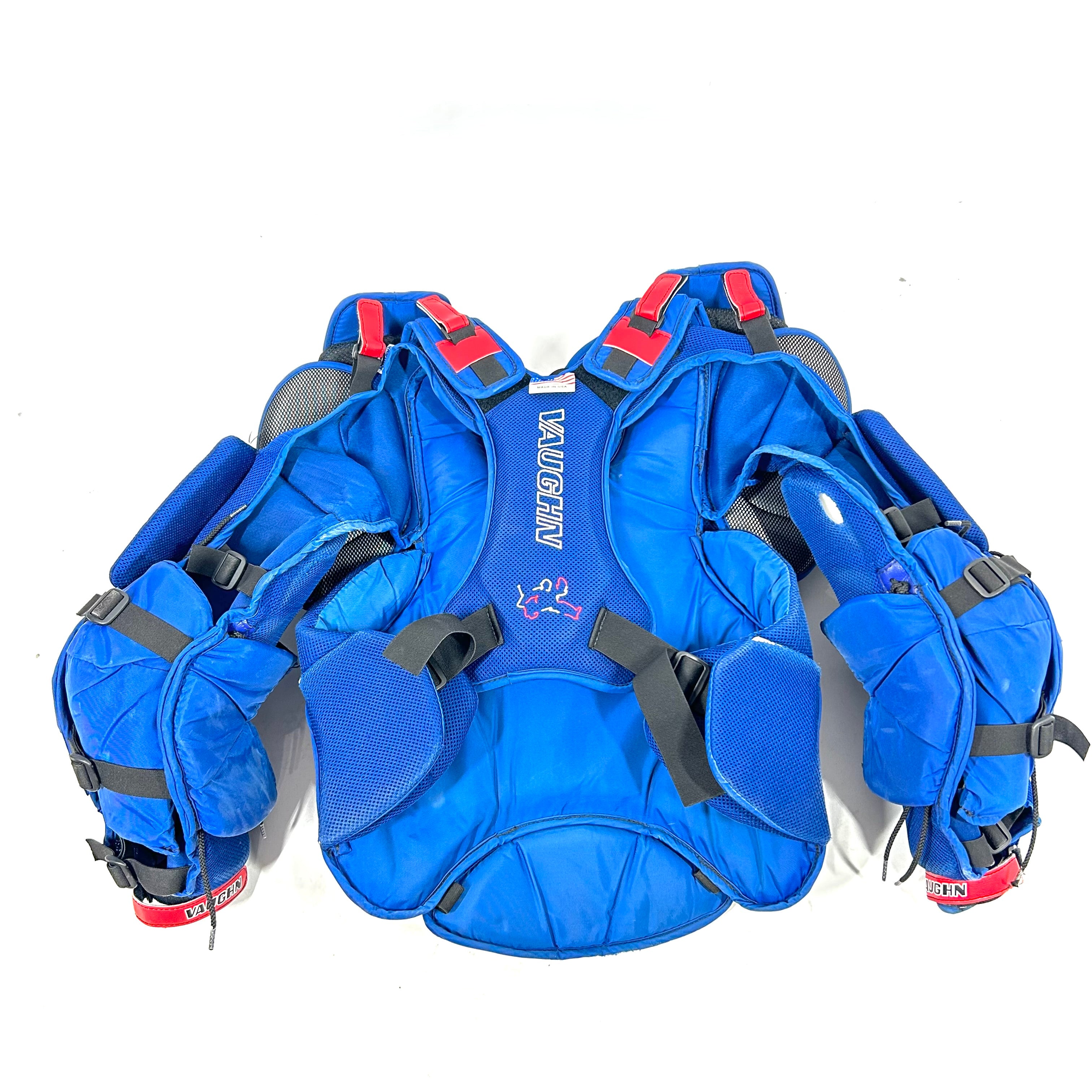 Vaughn VE8 - Plastron de gardien de but Pro Stock d'occasion (bleu/rouge)